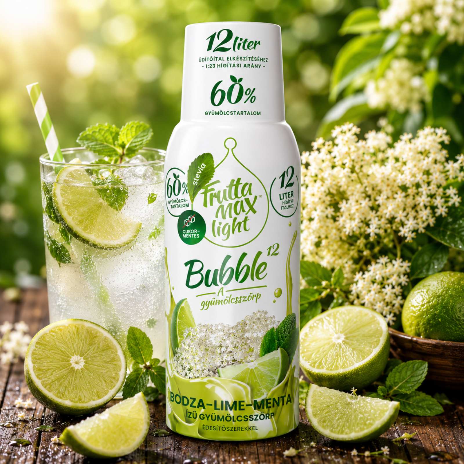 Light bodza-lime-menta ízű gyümölcsszörp