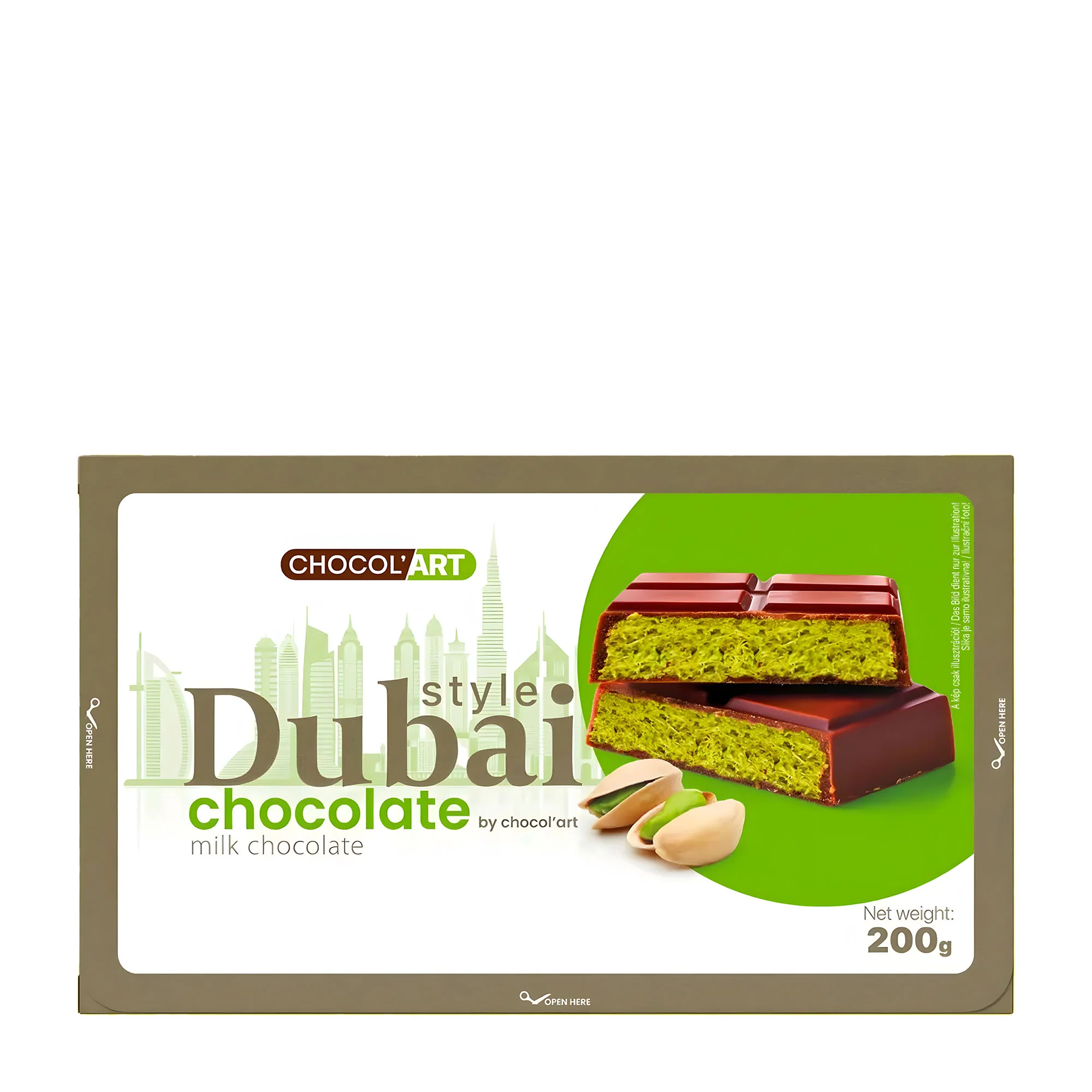 ChocolArt Dubai tejcsokoládé pisztáciás kadayif tésztás töltelékkel 200 g